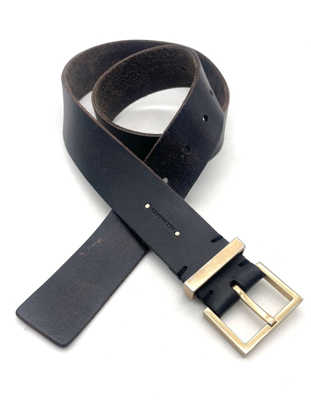 AllSaints Women’s Size S Black Genuine Leather Wide Waist Belt Gold Buckle